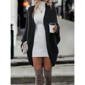 Batwing Sleeve Knit Cardigan, Casual Open Front Solid Sweater, Women's Clothing